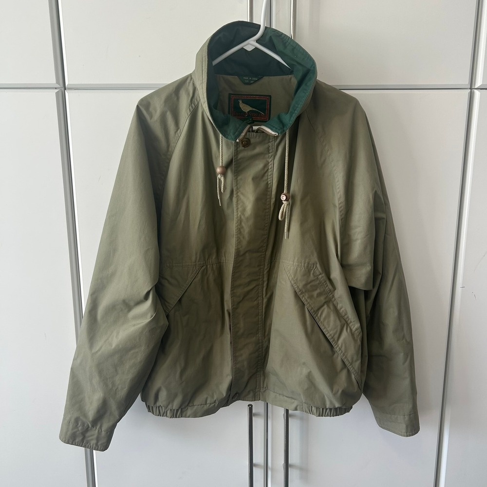 Field & Stream Mens Olive Green Windbreaker Jacket Large Vintage Style Outdoor